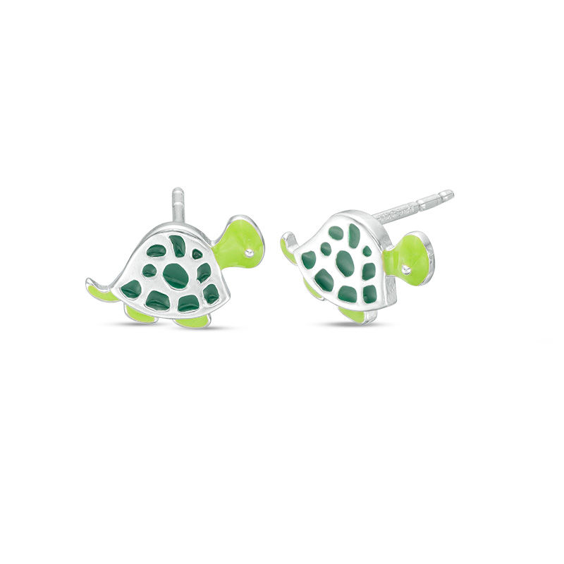 Main Image 1 of Child's Enamel Turtle Stud Earrings in Sterling Silver