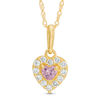 Thumbnail Image 0 of Child's 3mm Pink and White Cubic Zirconia Heart Frame Pendant in 10K Gold - 13"