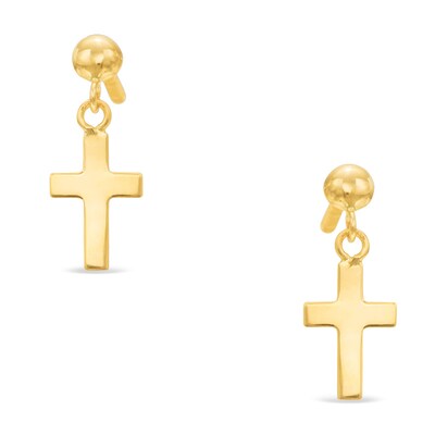 Child's Polished Cross Drop Earrings in 14K Gold