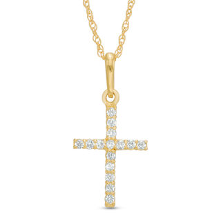 Child's Cubic Zirconia Cross Pendant in 10K Gold - 13"