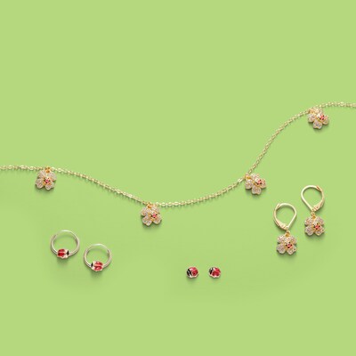 Child's Red and Black Enamel Ladybug Stud Earrings in 14K Gold