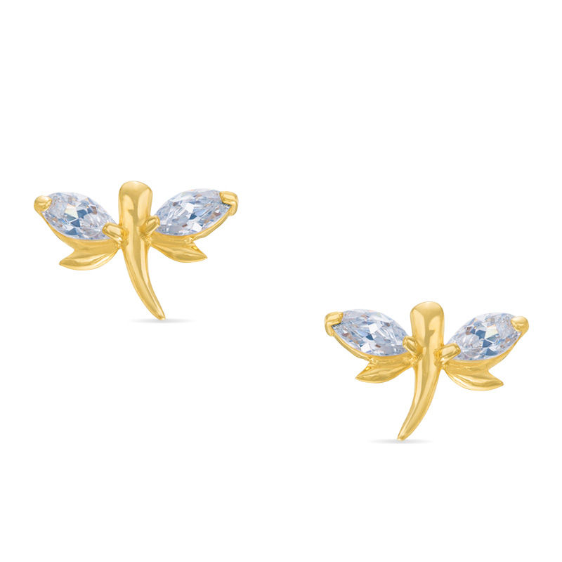 Main Image 1 of Child's Cubic Zirconia Dragonfly Stud Earrings in 14K Gold