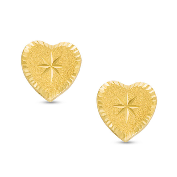 Child's Diamond-Cut Heart Stud Earrings in 14K Gold