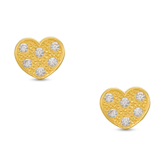 Child's Cubic Zirconia Heart Stud Earrings in 14K Gold