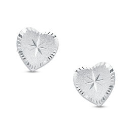 Child's Diamond-Cut Heart Stud Earrings in 14K White Gold