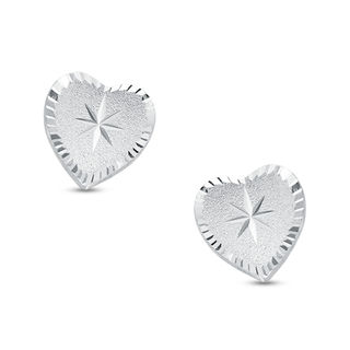 Child's Diamond-Cut Heart Stud Earrings in 14K White Gold