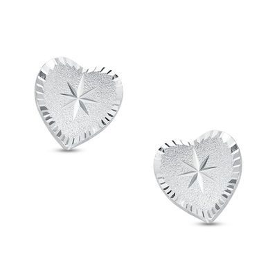 Child's Diamond-Cut Heart Stud Earrings in 14K White Gold