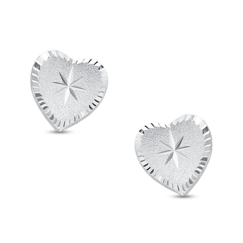Main Image 1 of Child's Diamond-Cut Heart Stud Earrings in 14K White Gold
