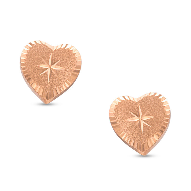 Child's Diamond-Cut Heart Stud Earrings in 14K Rose Gold