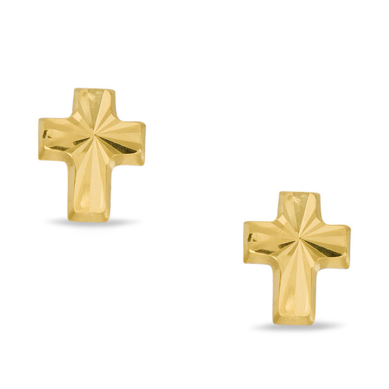 Main Image 1 of Child's Diamond-Cut Cross Stud Earrings in 14K Gold