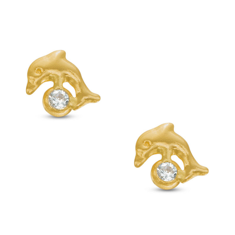 Main Image 1 of Child's Cubic Zirconia Dolphin Stud Earrings in 14K Gold