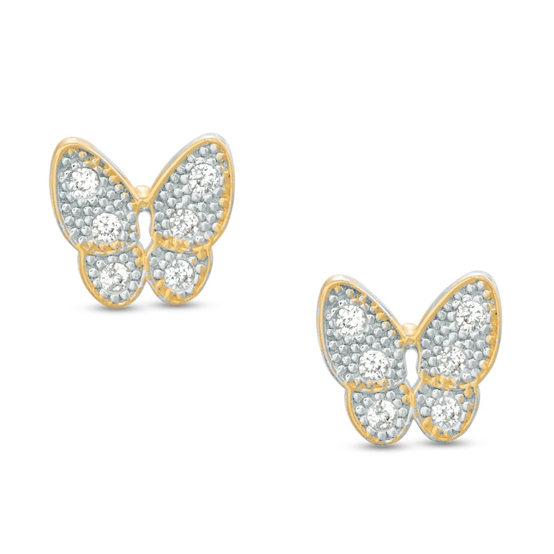 Child's Cubic Zirconia Butterfly Stud Earrings in 14K Gold