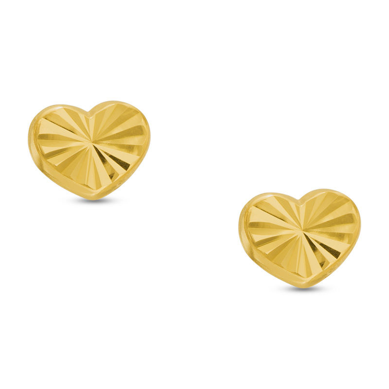 Main Image 1 of Child's Diamond-Cut Heart Stud Earrings in 14K Gold
