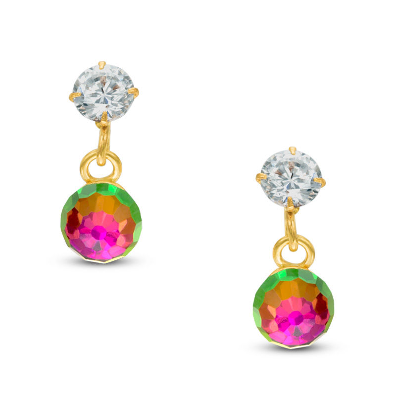 Main Image 1 of Child's 4mm Iridescent and White Cubic Zirconia Drop Earrings in 14K Gold