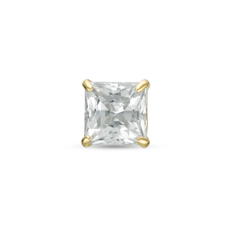 5mm Princess-Cut Cubic Zirconia Solitaire Stud Singlet in 10K Gold