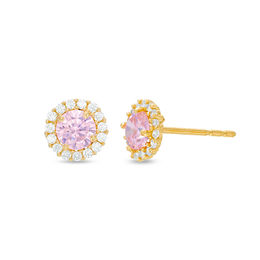 4mm Pink Cubic Zirconia Frame Stud Earrings in 14K Rose Gold