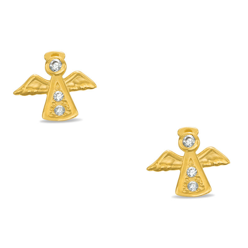 Child's Cubic Zirconia Angel Stud Earrings in 14K Gold