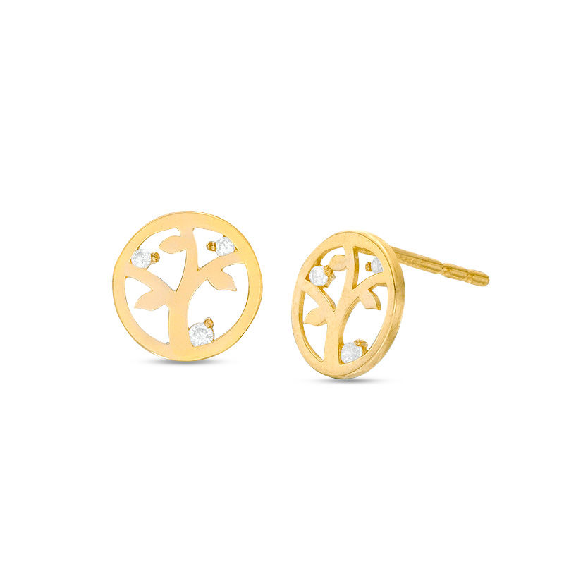 Main Image 1 of Cubic Zirconia Circle Tree Stud Earrings in 10K Gold