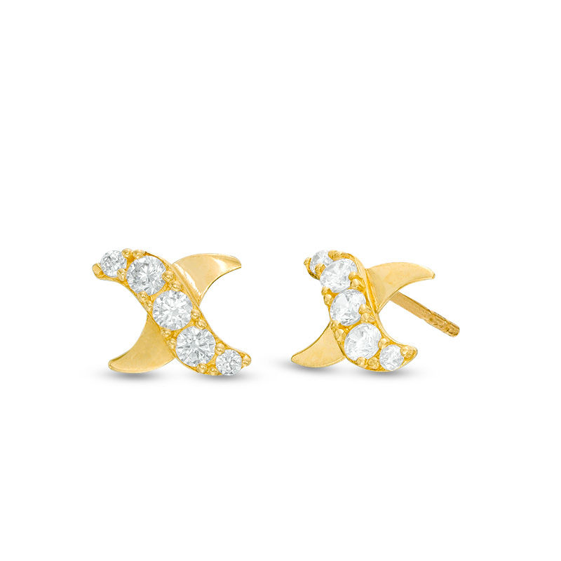 Cubic Zirconia "X" Stud Earrings in 10K Gold