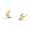 Thumbnail Image 1 of Diamond-Cut Crescent Moon and Star Mismatch Stud Earrings in 10K Gold