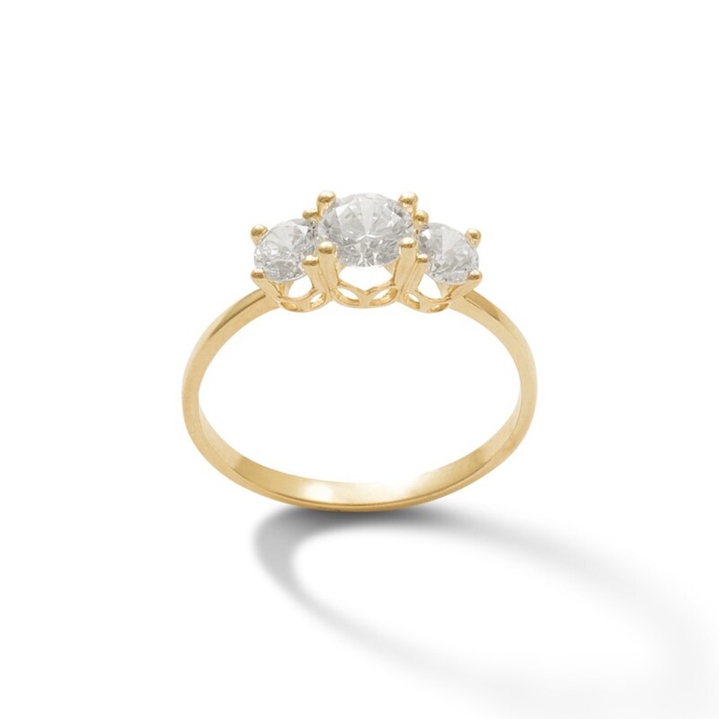 Cubic Zirconia Three Stone Engagement Ring in 10K Gold