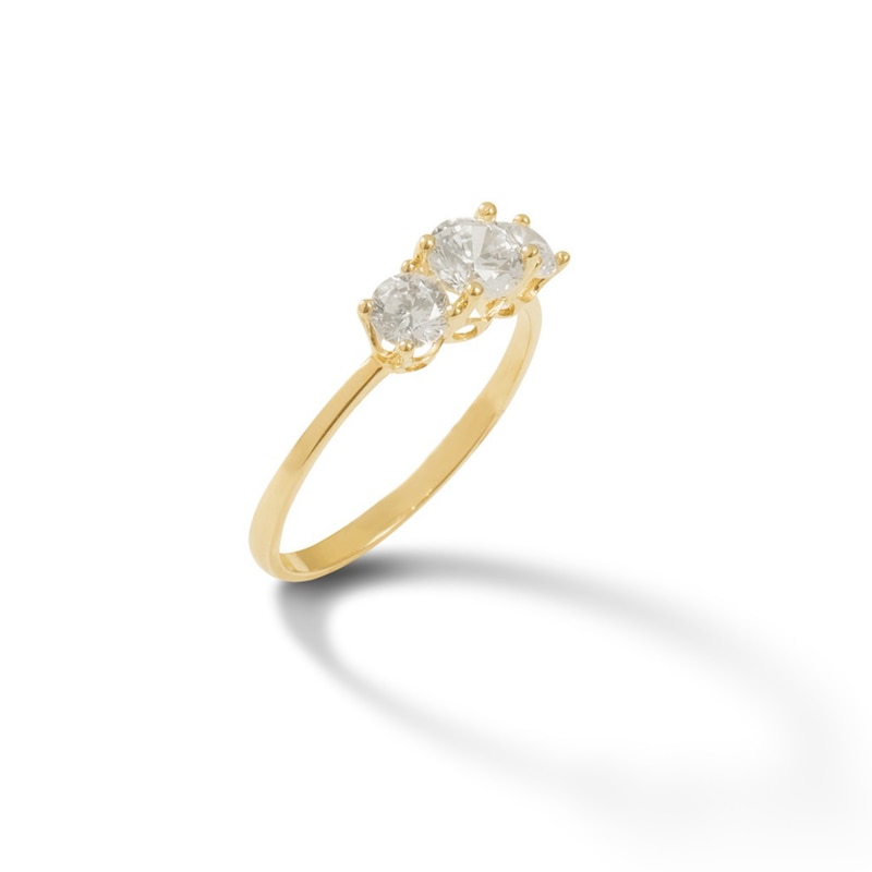 Cubic Zirconia Three Stone Engagement Ring in 10K Gold