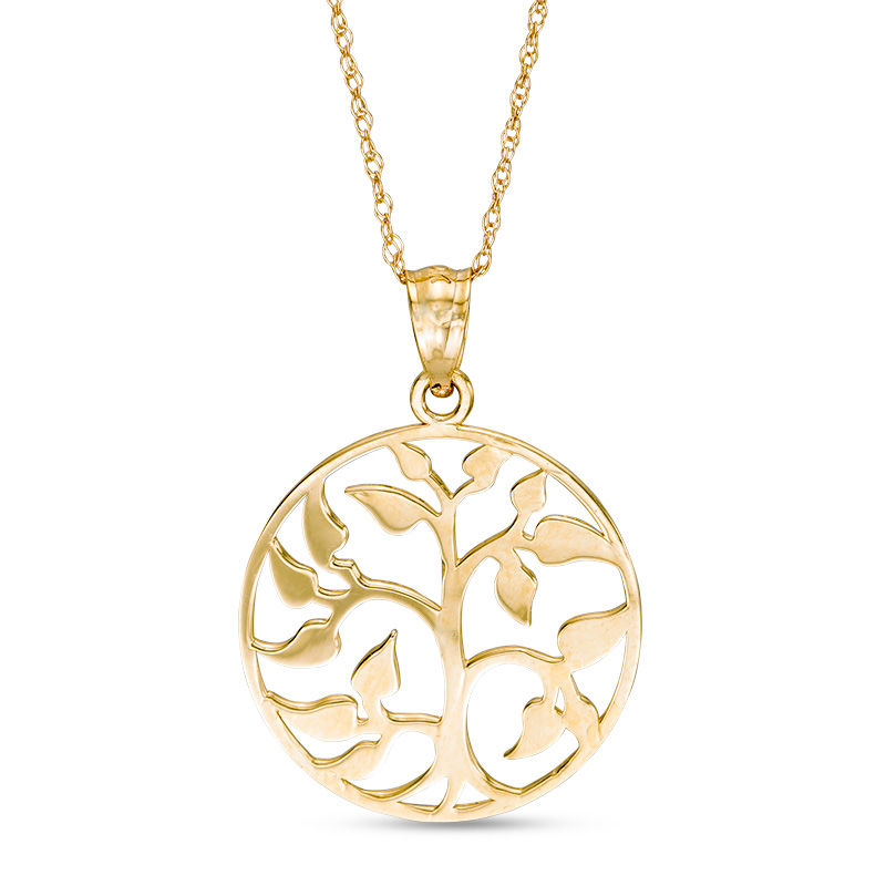 Main Image 1 of Tree of Life Circle Pendant in 10K Gold - 17"