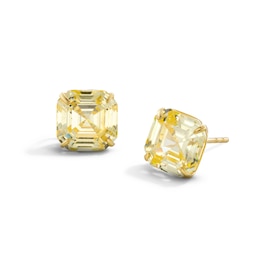 8mm Fancy Square Yellow Cubic Zirconia Solitaire Stud Earrings in 10K Gold