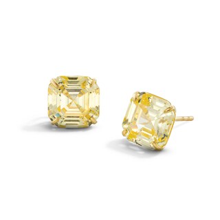 8mm Fancy Square Yellow Cubic Zirconia Solitaire Stud Earrings in 10K Gold
