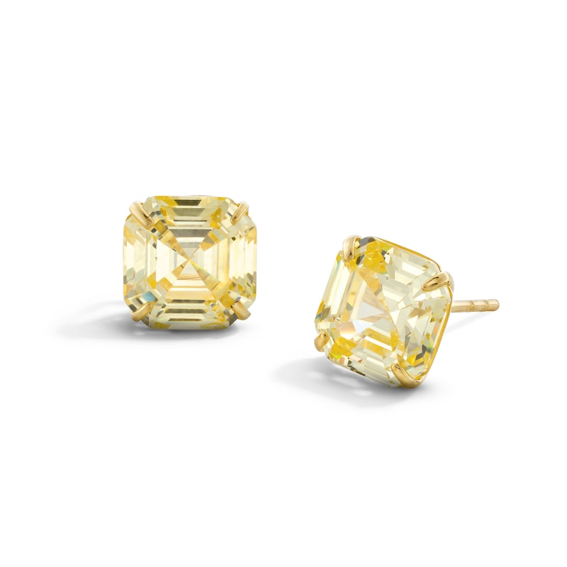 Main Image 1 of 8mm Fancy Square Yellow Cubic Zirconia Solitaire Stud Earrings in 10K Gold