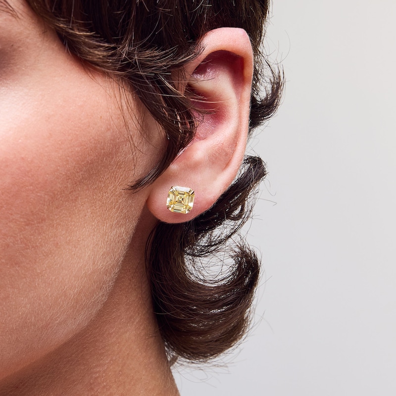 Main Image 2 of 8mm Fancy Square Yellow Cubic Zirconia Solitaire Stud Earrings in 10K Gold