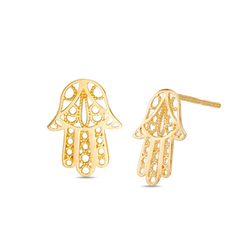Hamsa Stud Earrings in 10K Gold