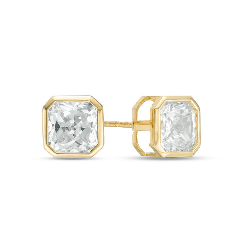 6mm Cushion-Cut Cubic Zirconia Solitaire Stud Earrings in 14K Gold