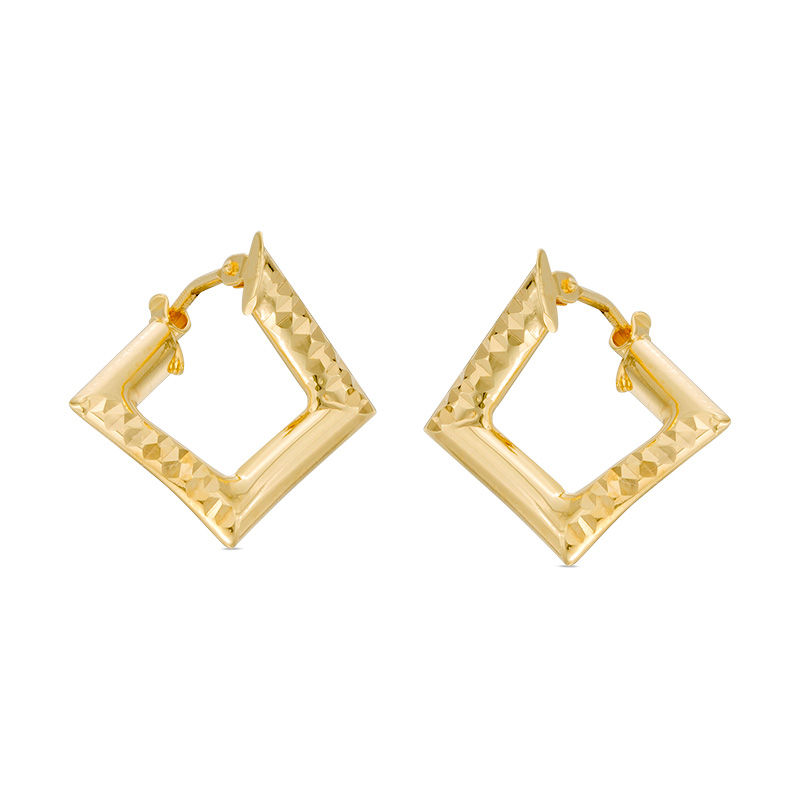 Main Image 1 of Made in Italy Diamond-Cut Geometric Hoop Earrings in 10K Gold