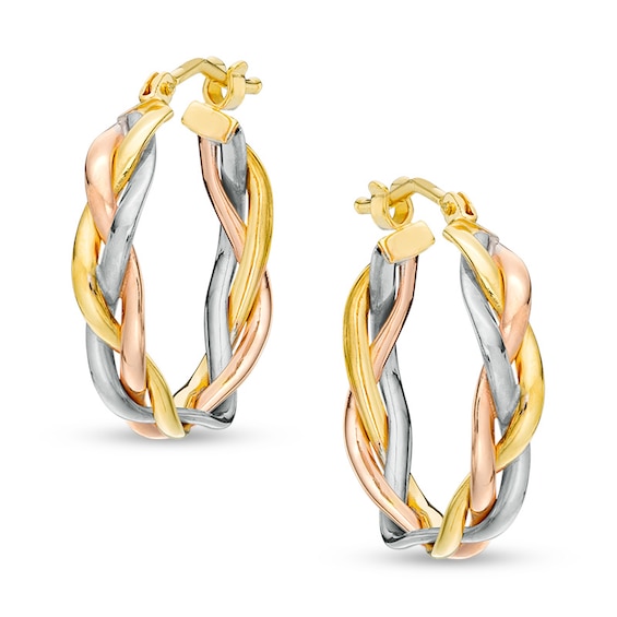 Made in Italy Braid Hoop Earrings in 10K Tri-Tone Gold