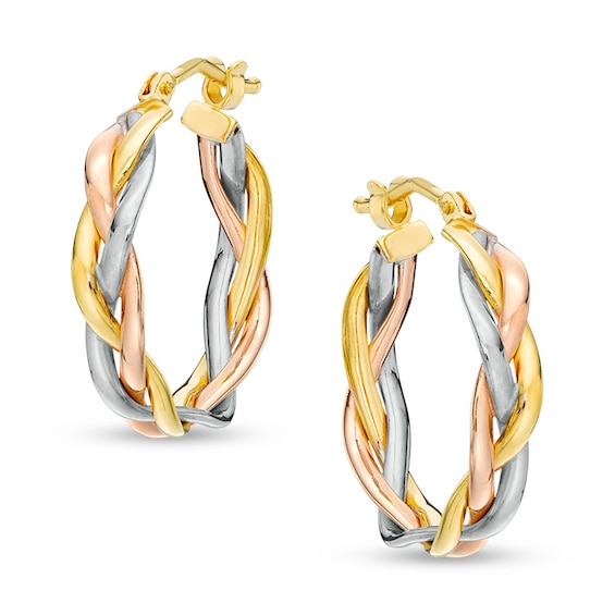 Made in Italy Braid Hoop Earrings in 10K Tri-Tone Gold