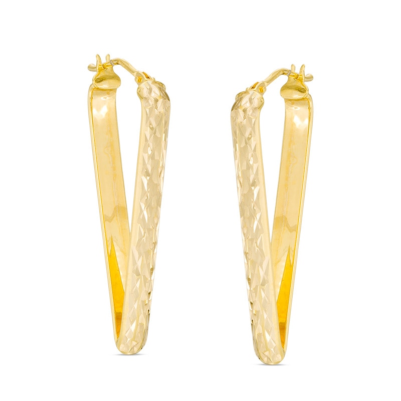 Made in Italy Diamond-Cut "V" Hoop Earrings in 10K Gold