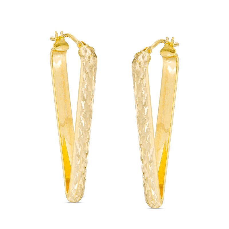 Made in Italy Diamond-Cut "V" Hoop Earrings in 10K Gold