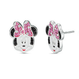Child's Pink, Black and White Crystal ©Disney Minnie Mouse Enamel Stud Earrings in Sterling Silver