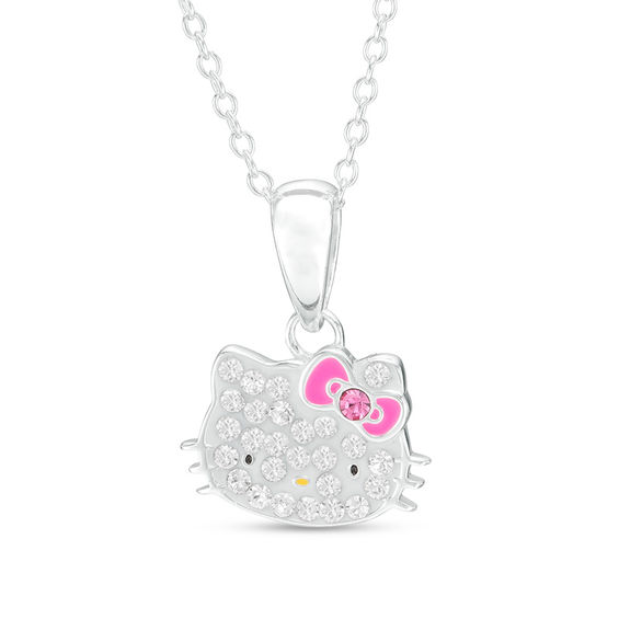 Child's Crystal Hello Kitty® Pendant in Sterling Silver - 15"