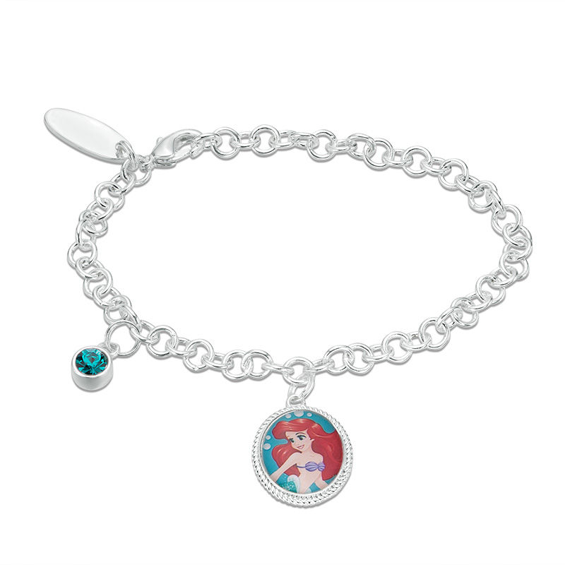 Main Image 1 of Child's Blue Crystal ©Disney Ariel Charm Bracelet in Brass with White Rhodium - 6"