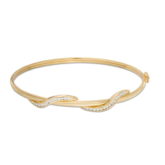 Made in Italy Cubic Zirconia Ribbon Overlay Bangle in 10K Gold