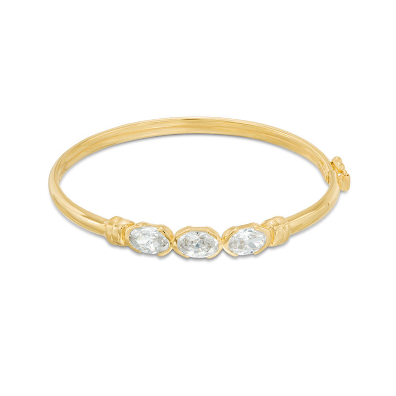 Main Image 1 of Child's Oval Cubic Zirconia Three Stone Bangle in 10K Gold - 4.5"