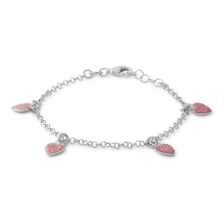 Made in Italy Child's Glitter Enamel Heart Dangle Bracelet in Sterling Silver - 6"