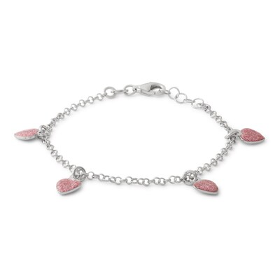 Made in Italy Child's Glitter Enamel Heart Dangle Bracelet in Sterling Silver - 6"