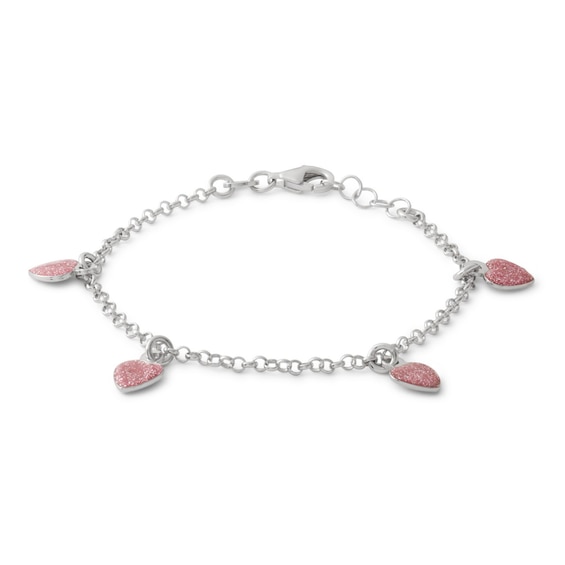 Made in Italy Child's Glitter Enamel Heart Dangle Bracelet in Sterling Silver - 6"