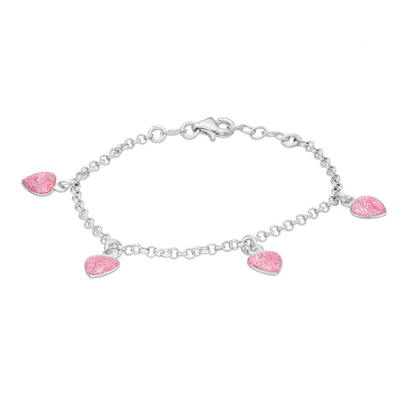 18K White Gold Bracelet with Pink Enamel Hearts 6 inch 18K White Gold Bracelet with Pink Enamel Hearts 6 inch