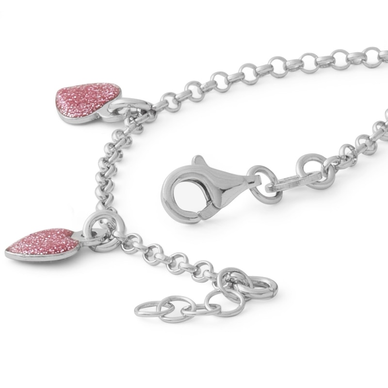 Main Image 2 of Made in Italy Child's Glitter Enamel Heart Dangle Bracelet in Sterling Silver - 6"