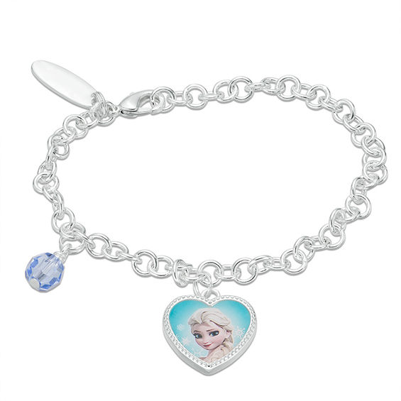 Child's Blue Crystal ©Disney Elsa Charm Bracelet in Brass with White Rhodium - 6"