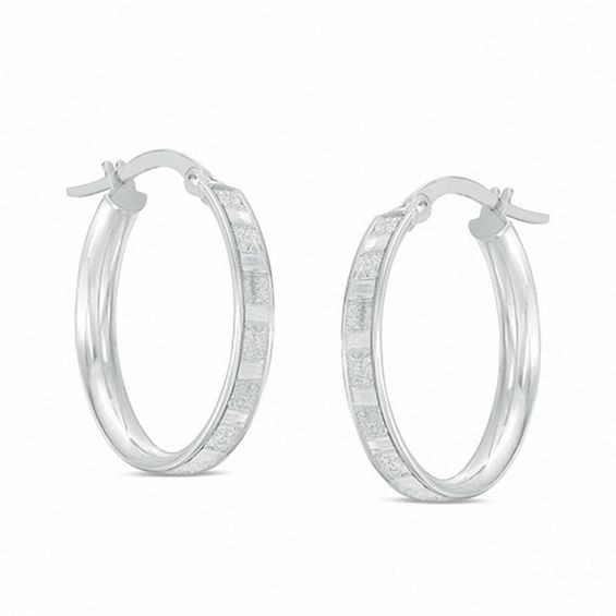 Made in Italy 14mm Glitter Enamel Oval Hoop Earrings in 10K White Gold